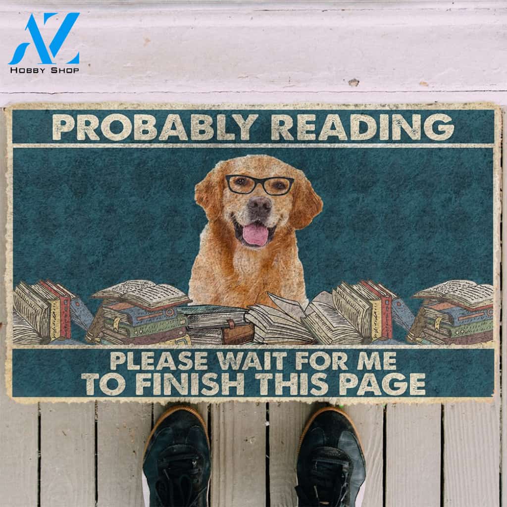 3D Golden Retriever Probably Reading Please Wait Custom Doormat | Welcome Mat | House Warming Gift
