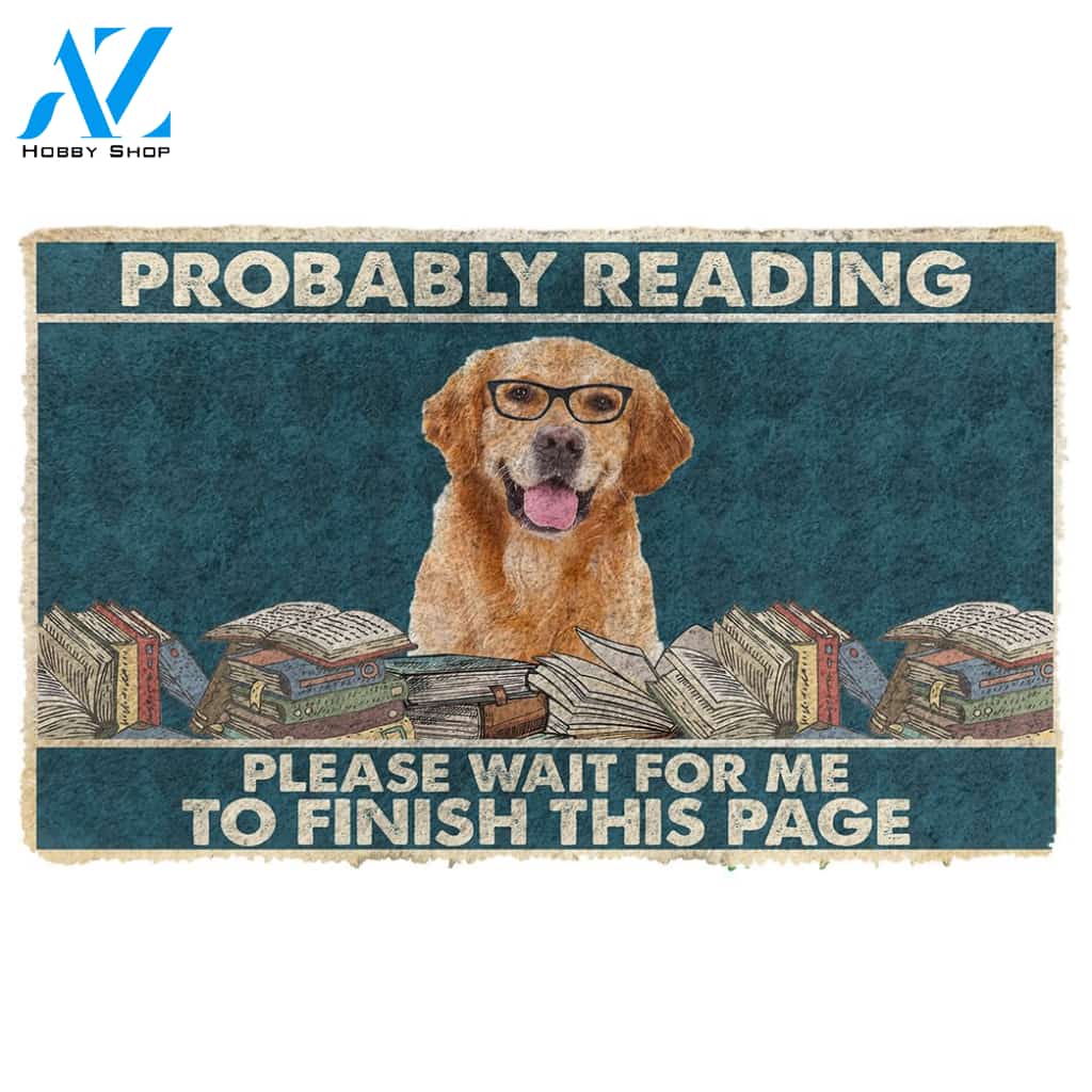 3D Golden Retriever Probably Reading Please Wait Custom Doormat | Welcome Mat | House Warming Gift