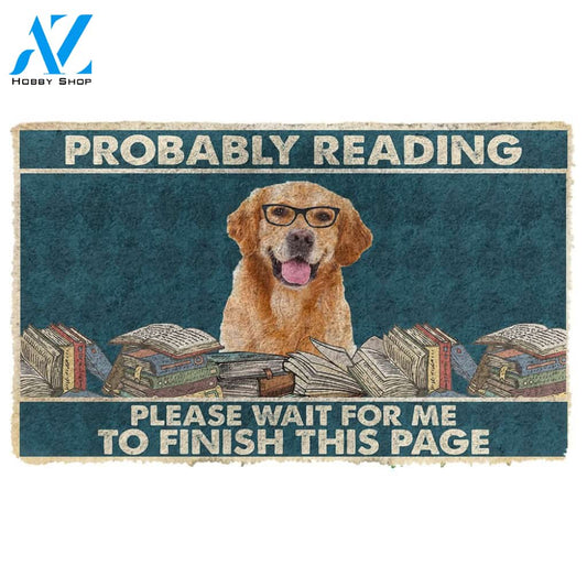 3D Golden Retriever Probably Reading Please Wait Custom Doormat | Welcome Mat | House Warming Gift