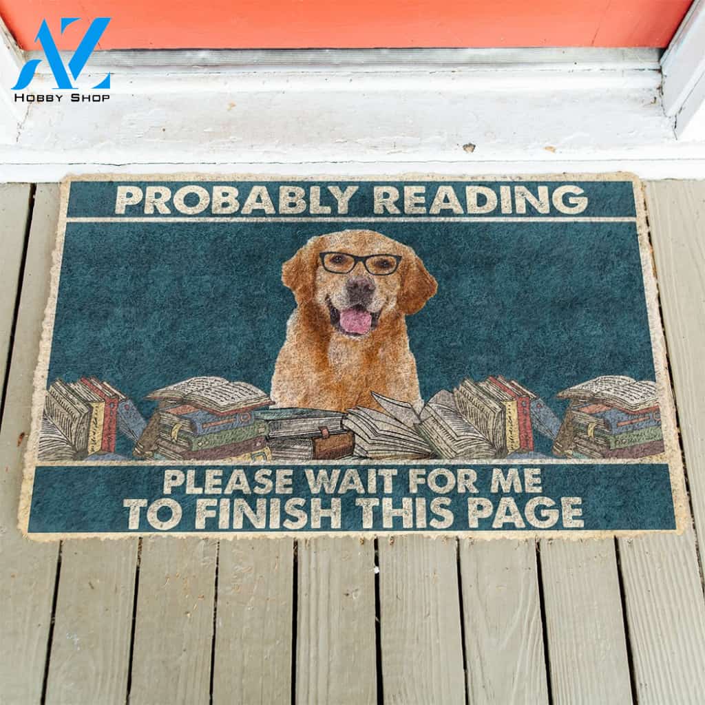 3D Golden Retriever Probably Reading Please Wait Custom Doormat | Welcome Mat | House Warming Gift