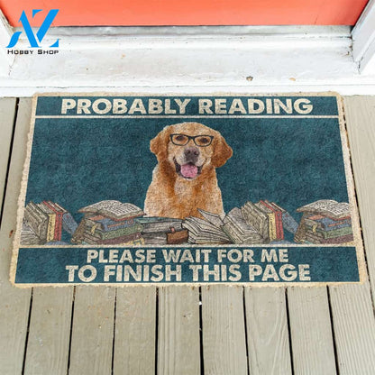 3D Golden Retriever Probably Reading Please Wait Custom Doormat | Welcome Mat | House Warming Gift