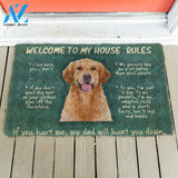 3D Golden Retriever Welcome To My House Rules Custom Doormat | Welcome Mat | House Warming Gift
