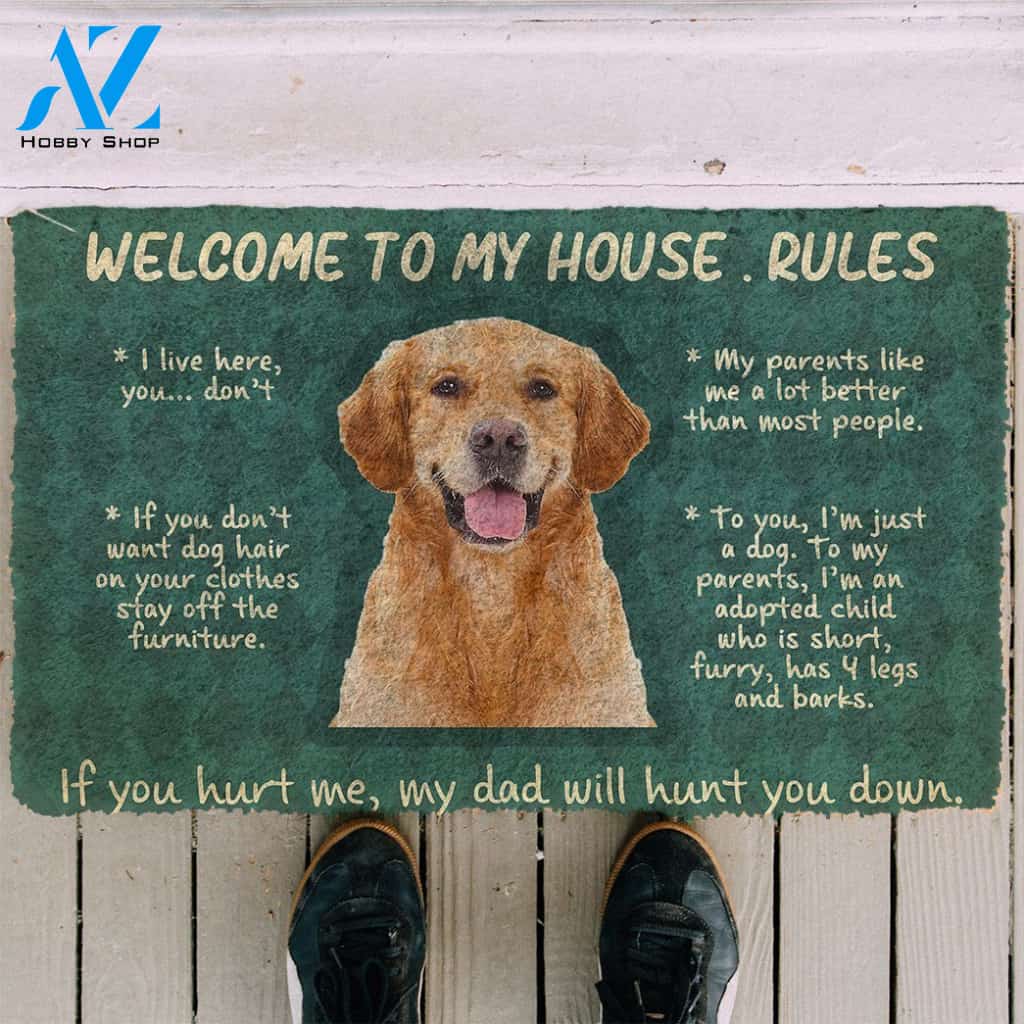 3D Golden Retriever Welcome To My House Rules Custom Doormat | Welcome Mat | House Warming Gift