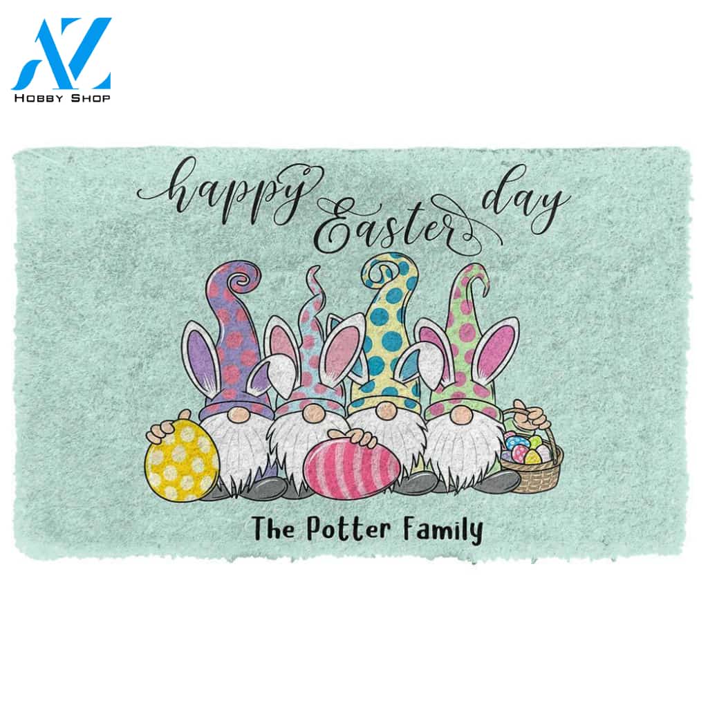 3D Happy Easter Gnomes Custom Name Doormat | Welcome Mat | House Warming Gift