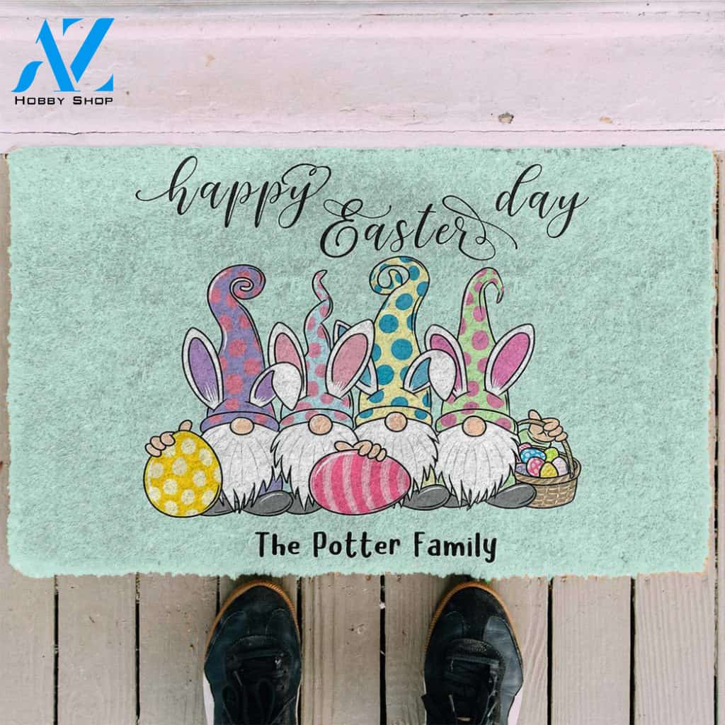 3D Happy Easter Gnomes Custom Name Doormat | Welcome Mat | House Warming Gift