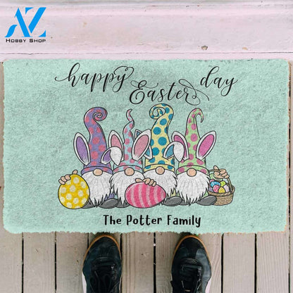 3D Happy Easter Gnomes Custom Name Doormat | Welcome Mat | House Warming Gift