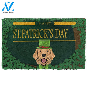 3D Happy St Patrick Day Golden Retriever Custom Doormat | Welcome Mat | House Warming Gift