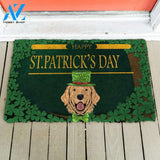 3D Happy St Patrick Day Golden Retriever Custom Doormat | Welcome Mat | House Warming Gift