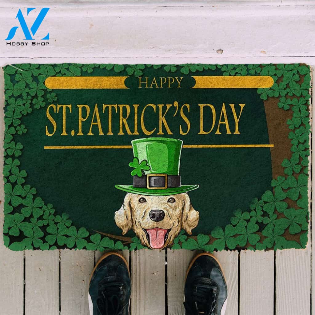 3D Happy St Patrick Day Labrador Retriever Custom Doormat | Welcome Mat | House Warming Gift