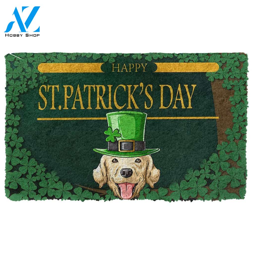 3D Happy St Patrick Day Labrador Retriever Custom Doormat | Welcome Mat | House Warming Gift