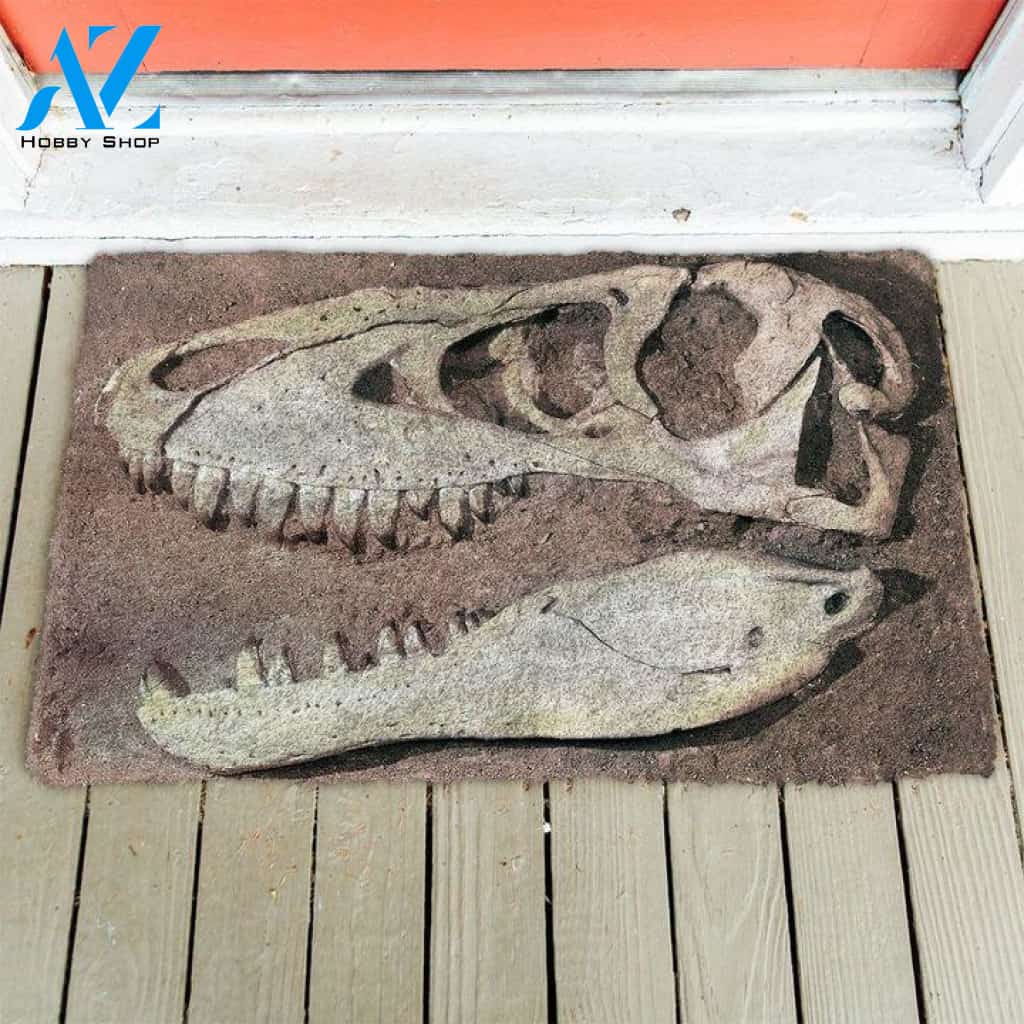 3D Head Dinosaur Fossil Funny Indoor And Outdoor Doormat Gift For Archeology Lovers Birthday Gift Decor Warm House Gift Welcome Mat