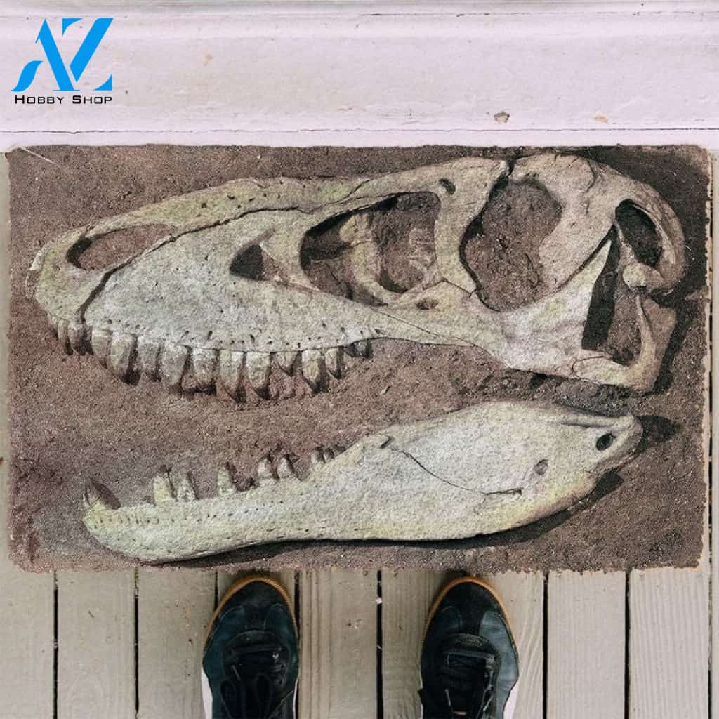 3D Head Dinosaur Fossil Funny Indoor And Outdoor Doormat Gift For Archeology Lovers Birthday Gift Decor Warm House Gift Welcome Mat