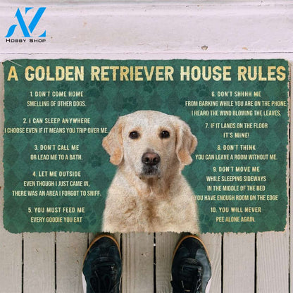 3D House Rules Golden Retriever Dog Doormat | Welcome Mat | House Warming Gift