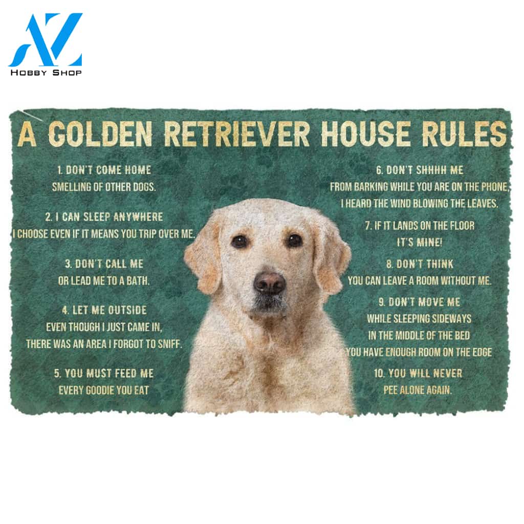 3D House Rules Golden Retriever Dog Doormat | Welcome Mat | House Warming Gift