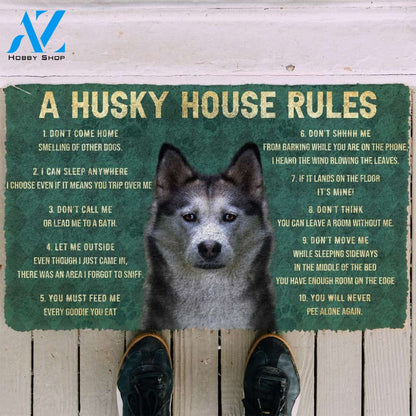 3D House Rules Husky Dog Doormat | Welcome Mat | House Warming Gift