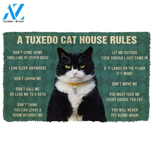 3D House Rules Tuxedo Cat Doormat | Welcome Mat | House Warming Gift