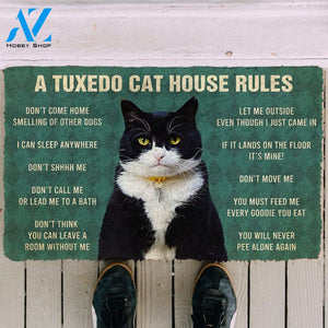 3D House Rules Tuxedo Cat Doormat | Welcome Mat | House Warming Gift