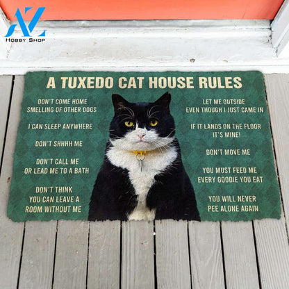3D House Rules Tuxedo Cat Doormat | Welcome Mat | House Warming Gift
