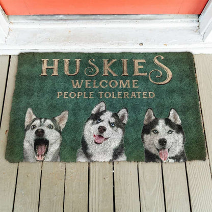 3D Huskies Welcome People Tolerated Doormat