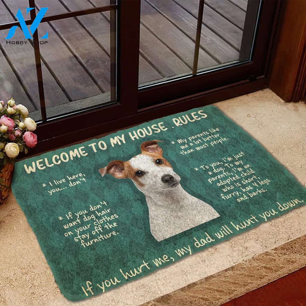 3D Jack Russell Terrier Welcome To My House Rules Custom Doormat | Welcome Mat | House Warming Gift