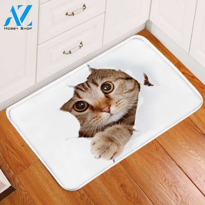 3D Kitty White Door Mat