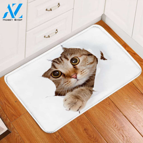 3D Kitty White Door Mat