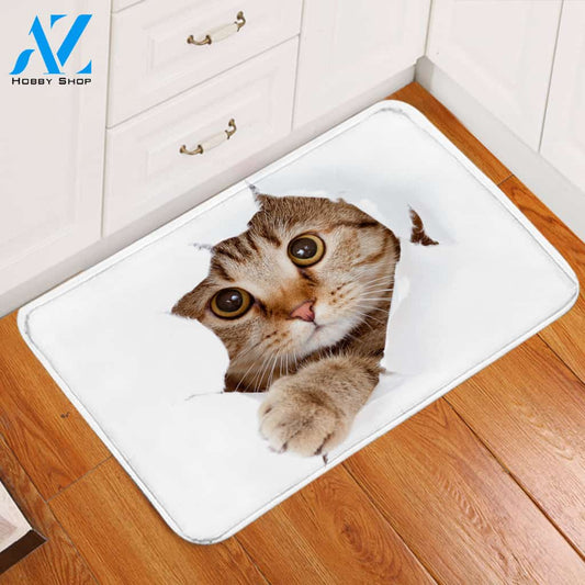 3D Kitty White Door Mat