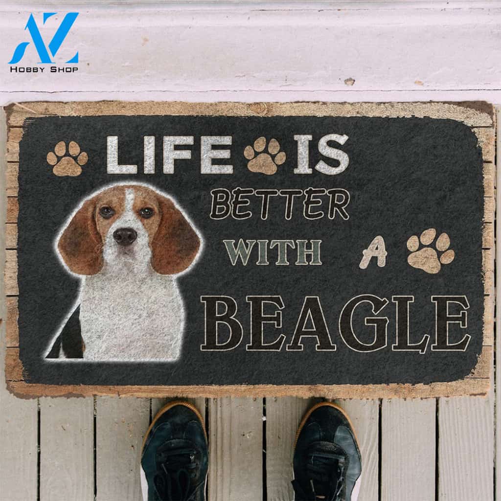 3D Life Is Better With A Beagle Custom Doormat | Welcome Mat | House Warming Gift