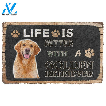 3D Life Is Better With A Golden Retriever Custom Doormat | Welcome Mat | House Warming Gift