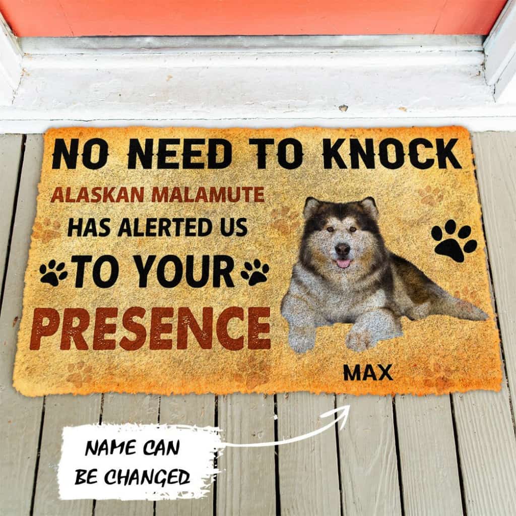 3D No Need To Knock Alaskan Malamute Dog Custom Name Doormat