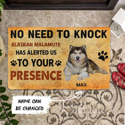 3D No Need To Knock Alaskan Malamute Dog Custom Name Doormat