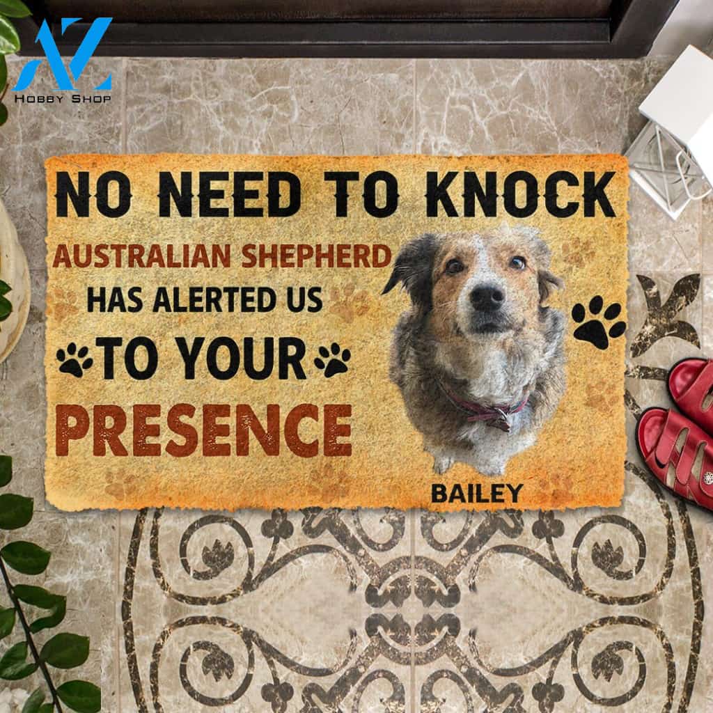 3D No Need To Knock Australian Shepherd Custom Name Doormat | Welcome Mat | House Warming Gift