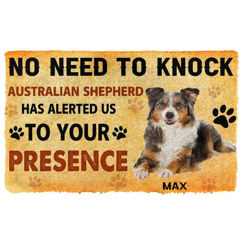 3D No Need To Knock Australian Shepherd Dog Custom Name Doormat