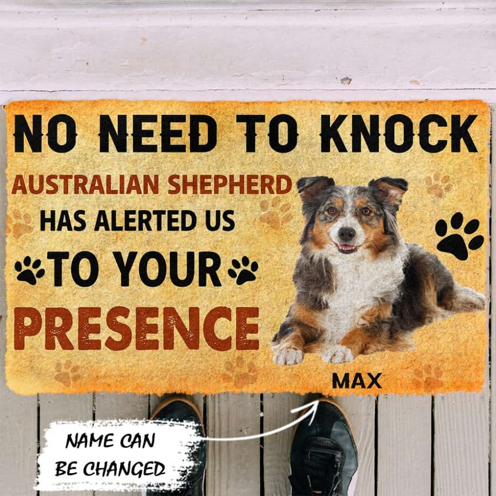 3D No Need To Knock Australian Shepherd Dog Custom Name Doormat