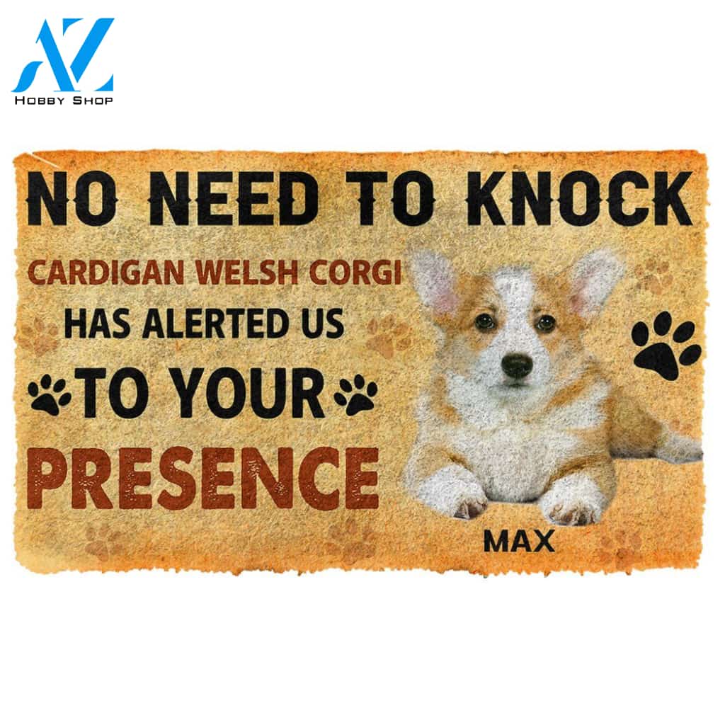 3D No Need To Knock Cardigan Welsh Corgi Dogs Custom Name Doormat | Welcome Mat | House Warming Gift
