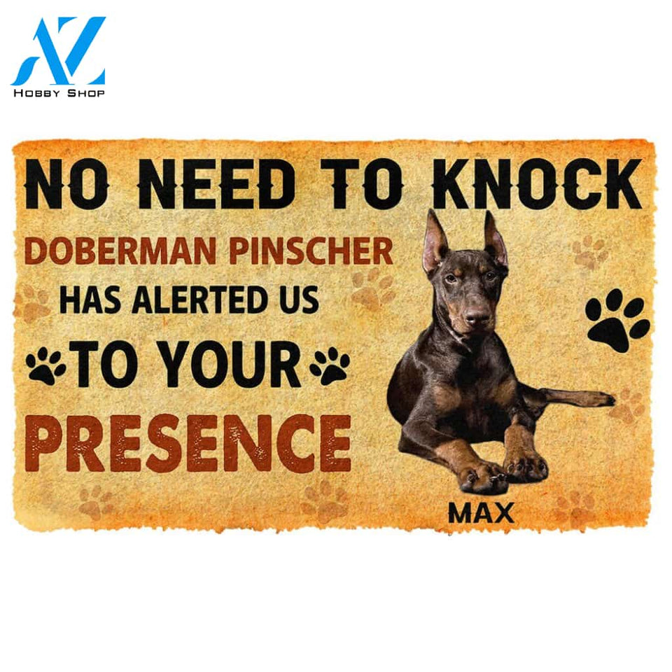 3D No Need To Knock Doberman Pinscher Dog Custom Name Doormat | Welcome Mat | House Warming Gift