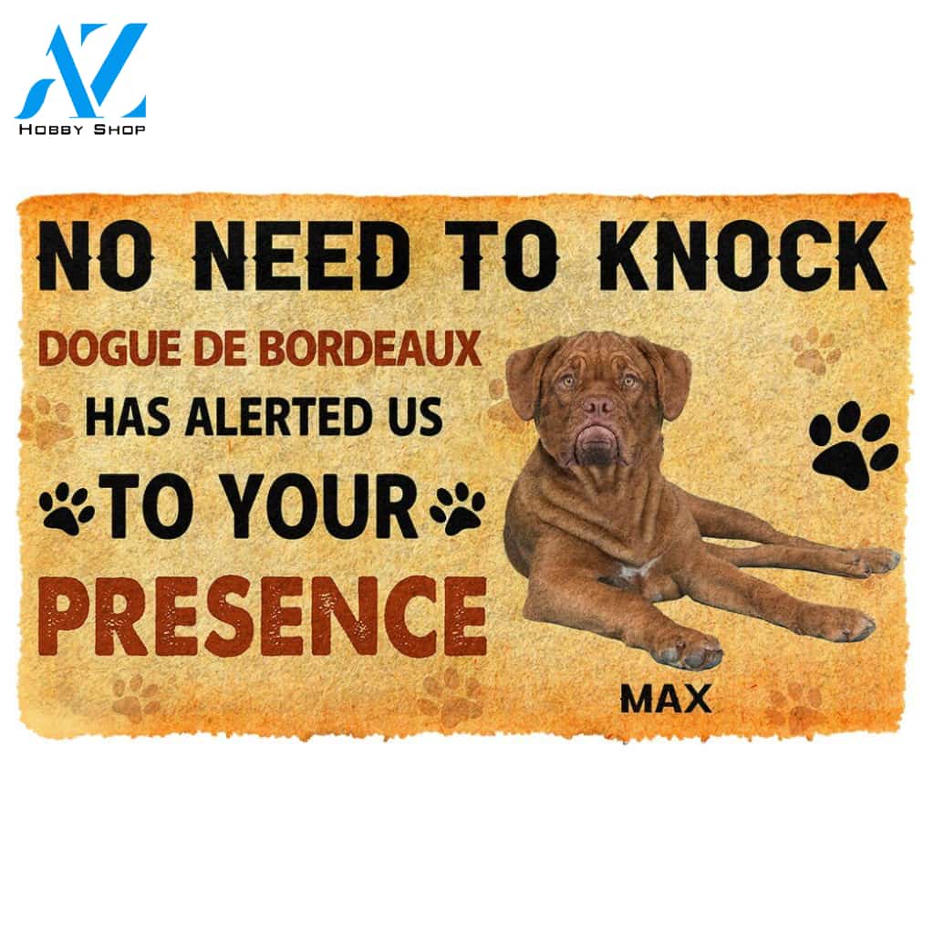 3D No Need To Knock Dogue de Bordeaux Dog Custom Name Doormat | Welcome Mat | House Warming Gift