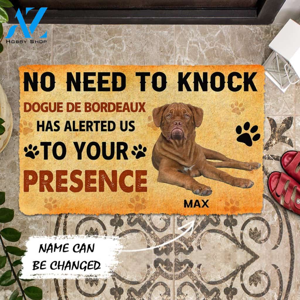 3D No Need To Knock Dogue de Bordeaux Dog Custom Name Doormat | Welcome Mat | House Warming Gift