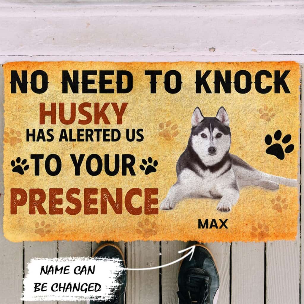 3D No Need To Knock Husky Dog Custom Name Doormat