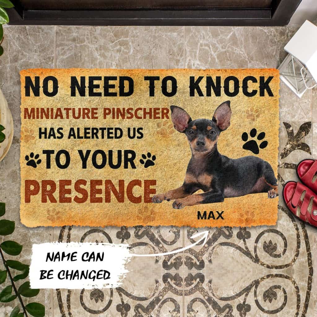 3D No Need To Knock Miniature Pinscher Dog Custom Name Doormat