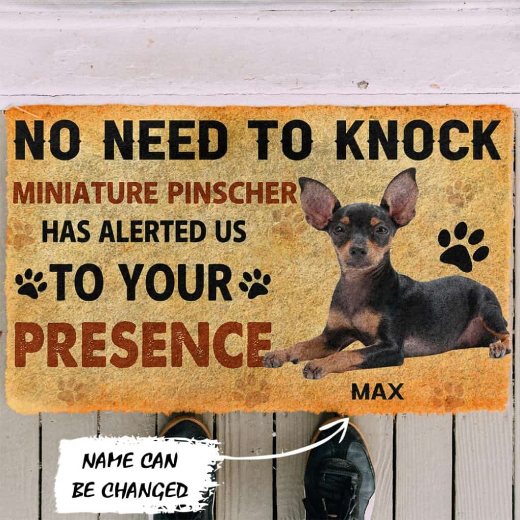 3D No Need To Knock Miniature Pinscher Dog Custom Name Doormat