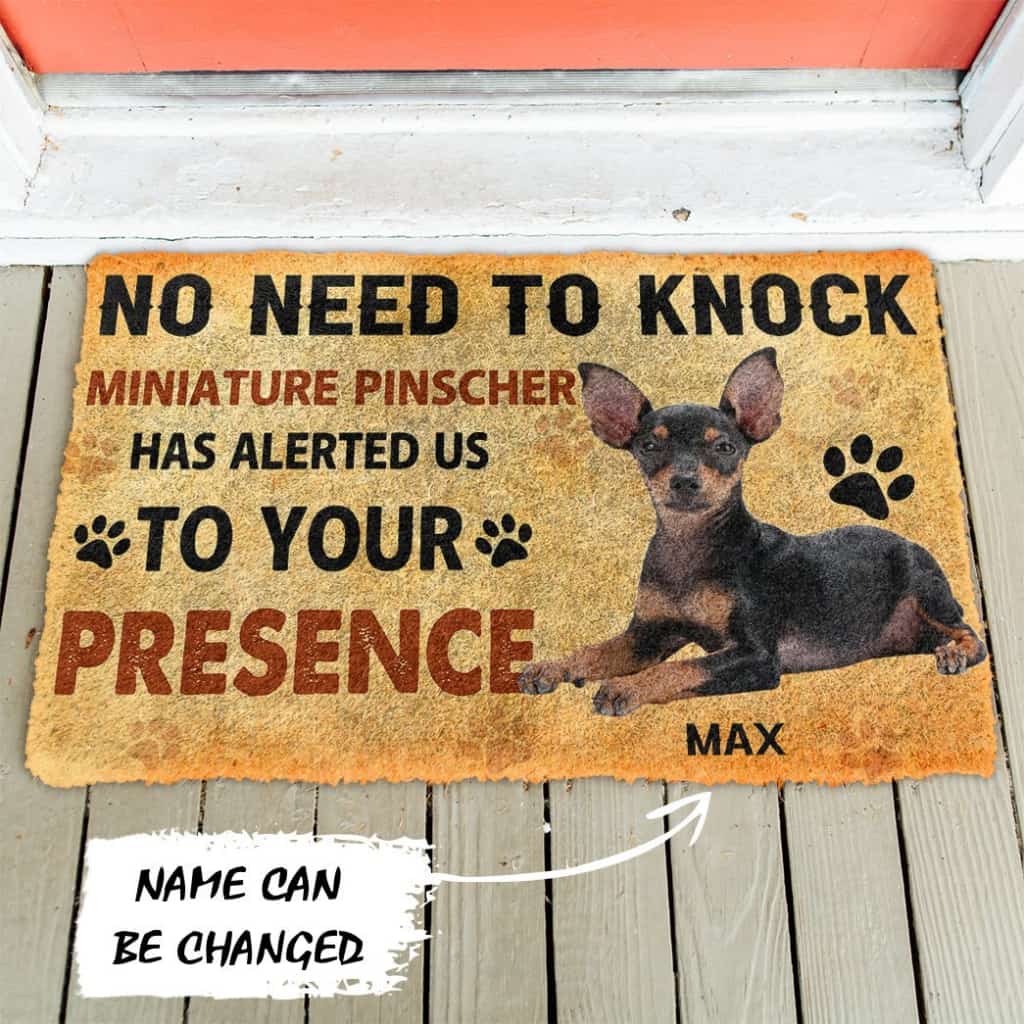 3D No Need To Knock Miniature Pinscher Dog Custom Name Doormat