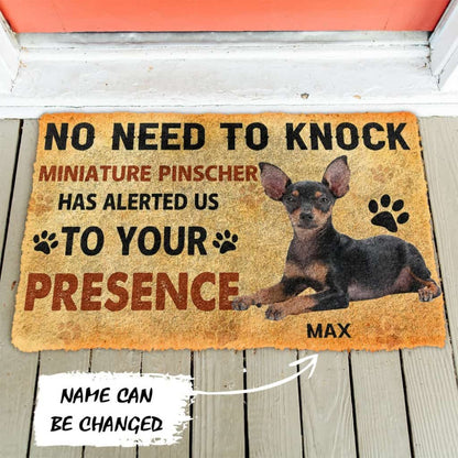 3D No Need To Knock Miniature Pinscher Dog Custom Name Doormat