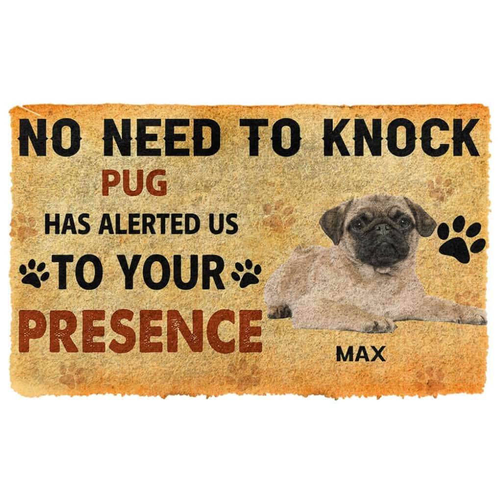 3D No Need To Knock Pug Dog Custom Name Doormat
