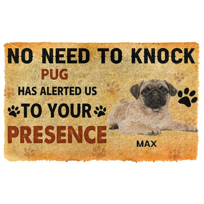 3D No Need To Knock Pug Dog Custom Name Doormat