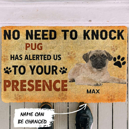 3D No Need To Knock Pug Dog Custom Name Doormat