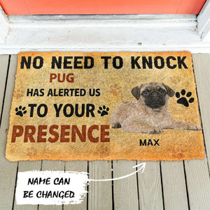 3D No Need To Knock Pug Dog Custom Name Doormat