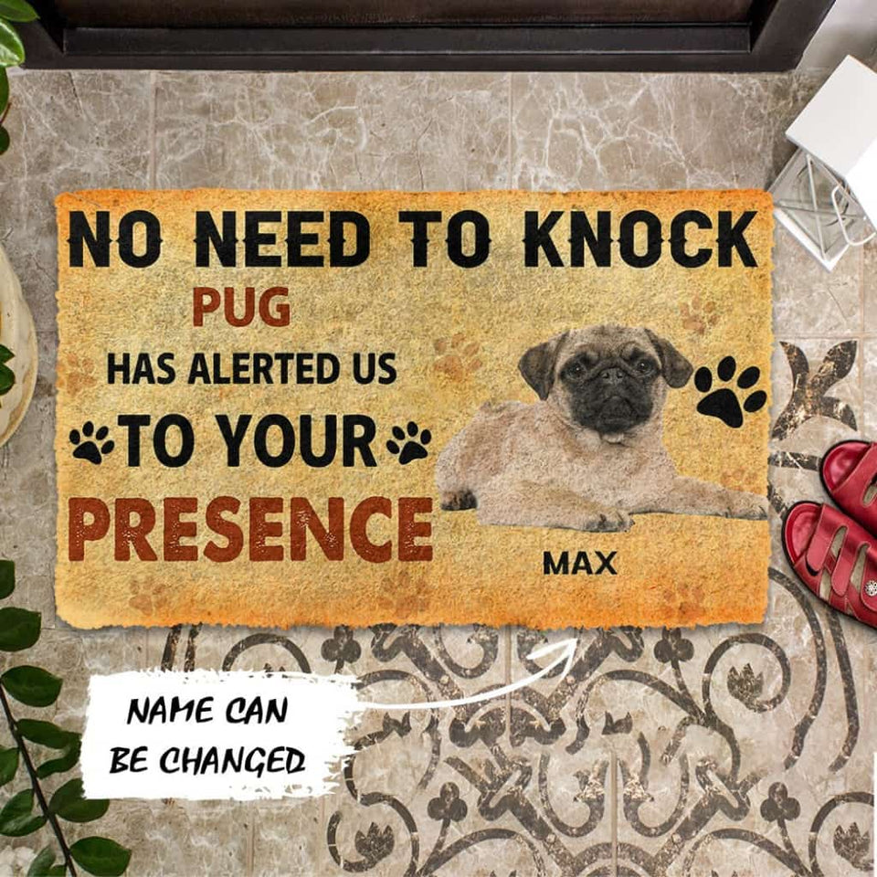 3D No Need To Knock Pug Dog Custom Name Doormat