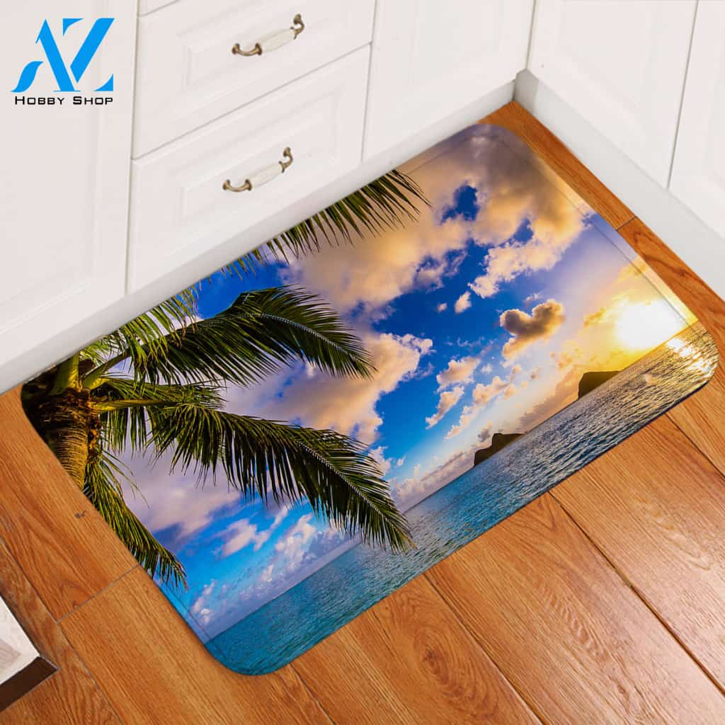 3D Palm Sunset Door Mat