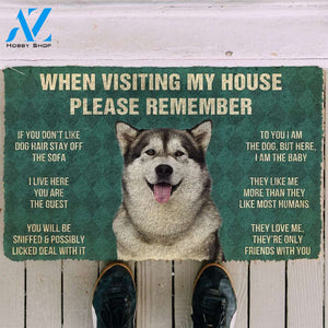 3D Please Remember Alaskan Malamute Dogs House Rules Custom Doormat | Welcome Mat | House Warming Gift